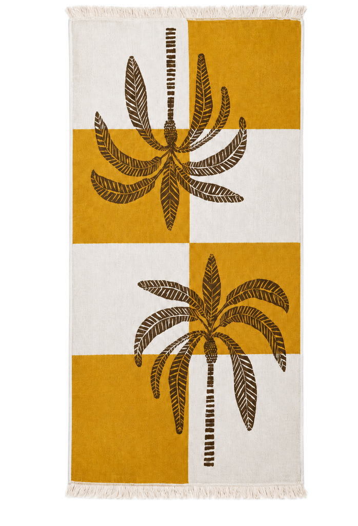 Turkish Beach Towel – Mustard & Ivory Palm